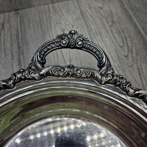 Cuenco para servir con patas de plato de plata vintage asas ornamentadas con desplazamiento floral 12" Wi - Imagen 5 de 7