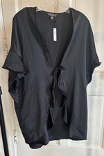 NWT Victoria  s Secret Black Ruffle Front Robe One Size