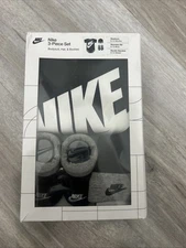 Nike 3 Piece Baby Newborn Box Set 6-12months Bodysuit Booties Hat Black Gray NEW