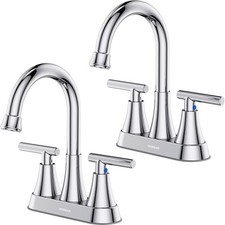 Bathroom Faucets for Sink 3 Hole, Hurran 4 inch Chrome Bathroom Sink Faucet w...
