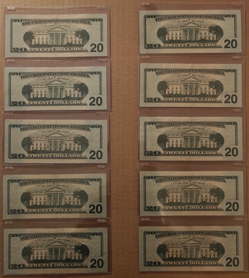 Lot of 10x $20 Bills - FANCY SERIAL NUMBER "5 of a Kind" Set! (00000-99999) VF-X - Image 2 of 4