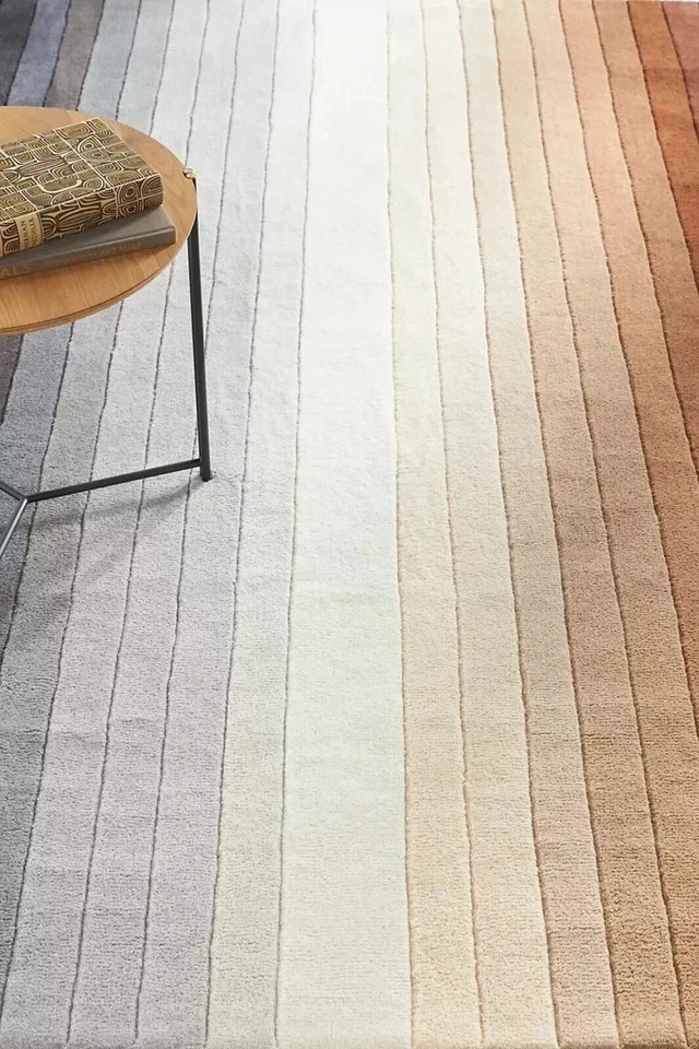 Hand Tufted Wool Area Rugs Brown & Grey Striped Indian Hippie Carpet 7 x 10 ft - Image 2 of 4