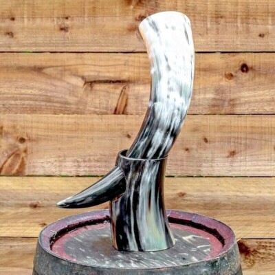 Genuine Viking Drinking Ox Horn Mug Beer Tankard with Holder Stand Mead New