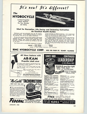 1950 PAPER AD Ring Hydrocycle Hand Power Powered Water Machine Olney Illinois IL