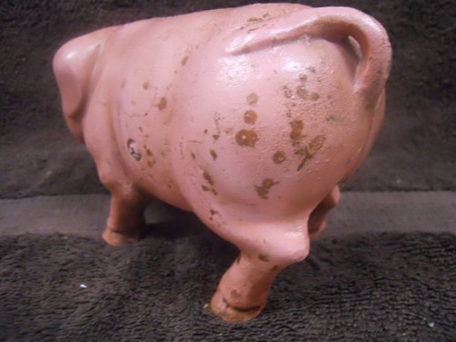 Vintage Antique Cast Iron 8" Cream-Colored Pig Collectible 4.5 Lb Coin Slot Bank - Picture 4 of 13