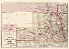 Railroad Map - Nebraska Railroad Townships - Cram 1875 - 23 x 32.39