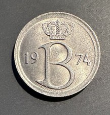 Belgium 25 Centimes Coin (1974) - Flemish Script Belgie - Belgian 0.25 Franc