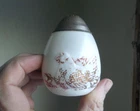 ANTIQUE 1900 MILKGLASS HEN & BUNNY SALT SHAKER EGG SHAPED WITH ORIGINAL TOP