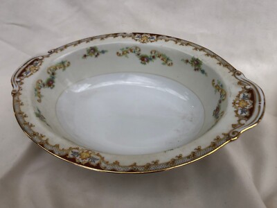 Empress China Japan 11'' Oval Gold Rim Vintage Pattern Serving Bowl