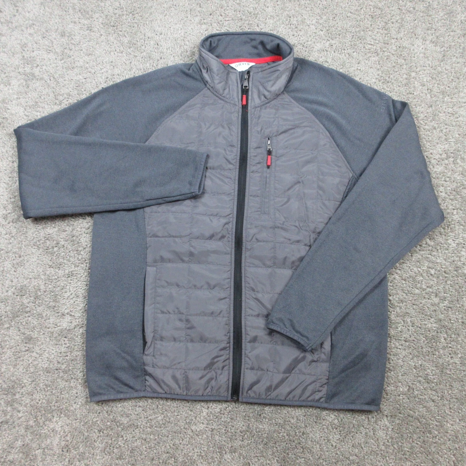 Orvis Jacket Mens Large Gray Quilted Softshell Outdoor Hiking Golf Pockets Coat