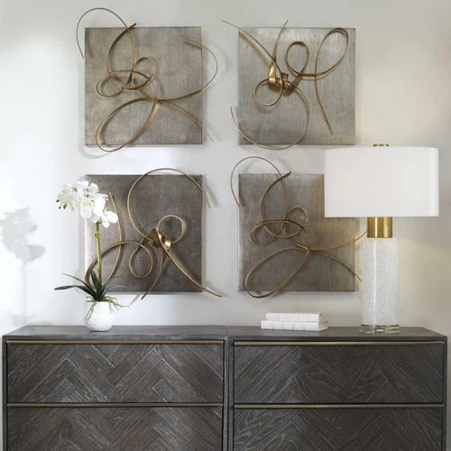 Silver Gold Metal Abstract Wall Squares Set/2 | Contemporary Modern - Picture 4 of 5