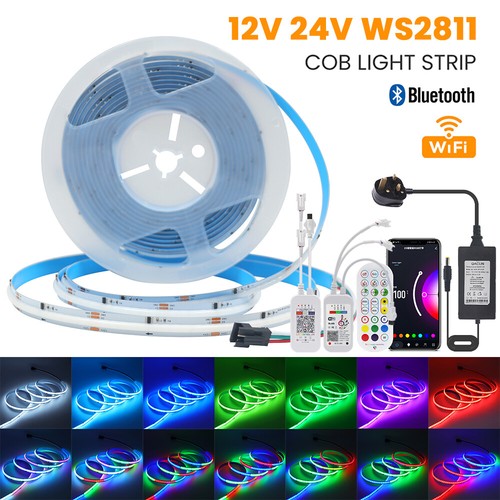 Full Color RGB COB LED Strip Light WS2811 Addressable 576LED/m Tape Rope 12V 24V