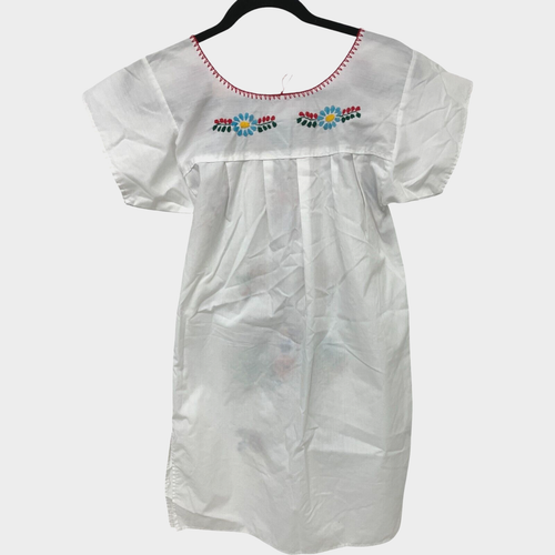 Vintage Girls Mexican Dress Embroidered Floral Pleated Round Neck Short Sleeve - Picture 2 of 15