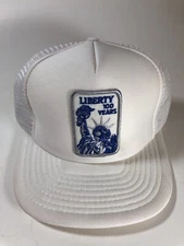 VINTAGE LIBERTY MUTUAL INSURANCE TRUCKER HAT CAP 100 YEARS PATCH SNAPBACK WHITE