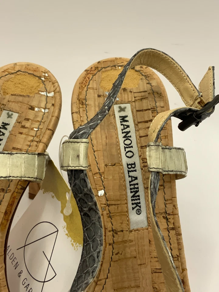 Manolo Blahnik Gris Tirantes Piel de Serpiente Sandalia Tacones, Talla 35 IT, 5 EE. UU. Foto 3 de 4