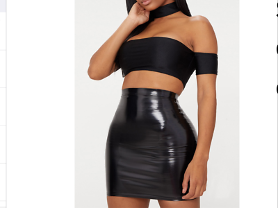 PrettyLittleThing Black Vinyl Bodycon Skirt Size