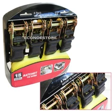 HD 1" X 15'  Set of 4 pc Ratcheting Tie Down Set Pack Heavy Duty