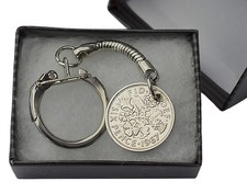 COIN KEYRING - BRITISH SIXPENCE KEYRING CHOICE OF YEAR 1920-1967 BIRTHDAY