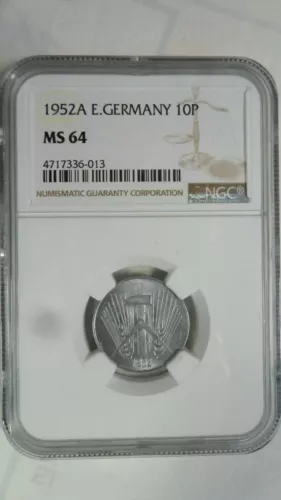 Germany DDR 10 Pfennig, 1952 A, NGC MS 64 Key Date