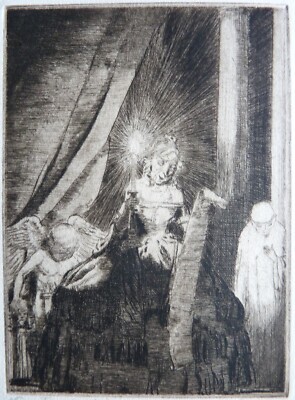 Frederick Carter; Original Radierung. ''Madam Time liest den Prolog'' signiert.