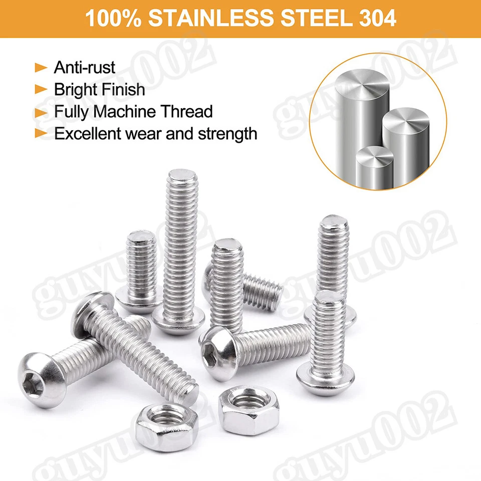 Kit surtido de arandela de tuerca pernos de tornillo hexagonal con cabeza de botón 500 piezas M3 M4 M5 Foto 4 de 4