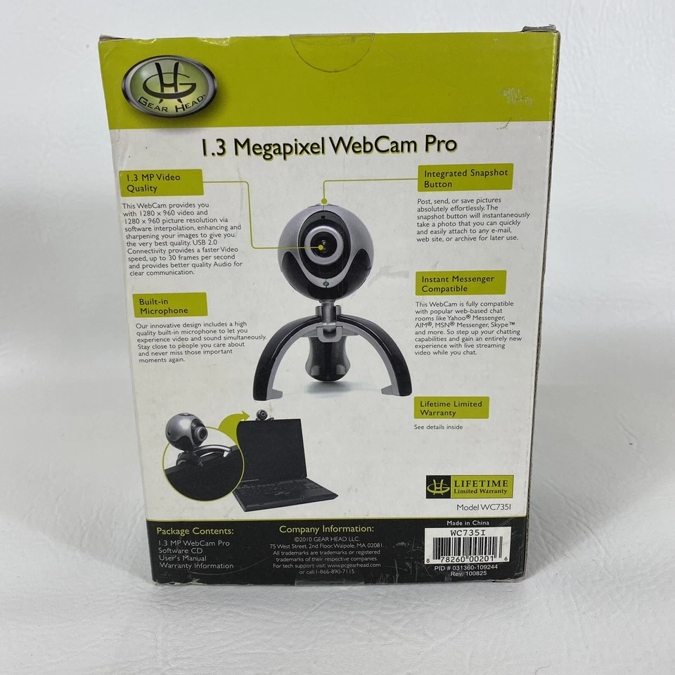 Gear Head WebCam Pro 1.3 MP USB 2.0 Conectividad Botón Instantánea WC7351 Foto 2 de 4