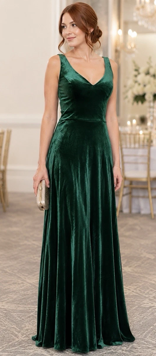A-Line Green Velvet Dresses for Women for sale