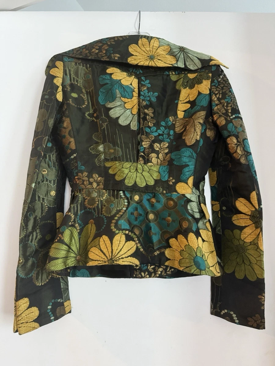 Chaqueta Burberry Prorsum Runway AW16 Metálica Floral Jacquard Peplum Talla 4