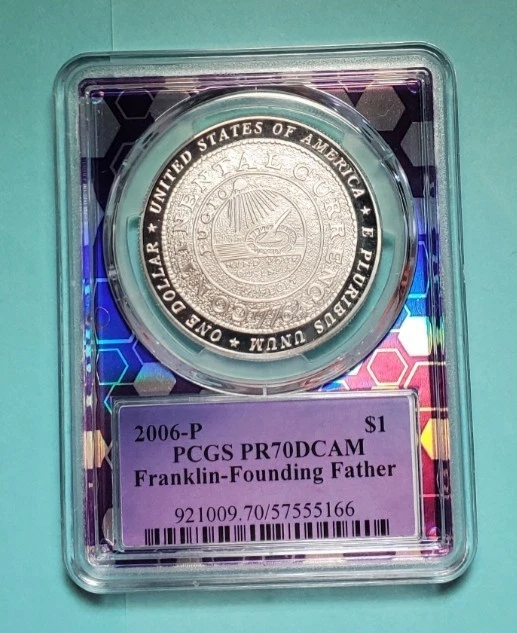 2006 P FRANKLIN FOUNDING FATHER SILVER DOLLAR PROOF PCGS PR70 DCAM BERT #S269 - Image 2 of 2