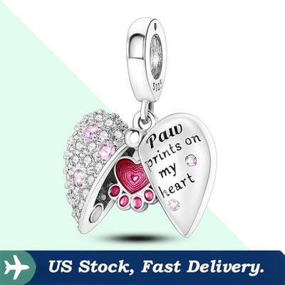 KUNSIR Sterling Silver Heart Paw Print Magnetic Pendant Charms For Bracelet DIY