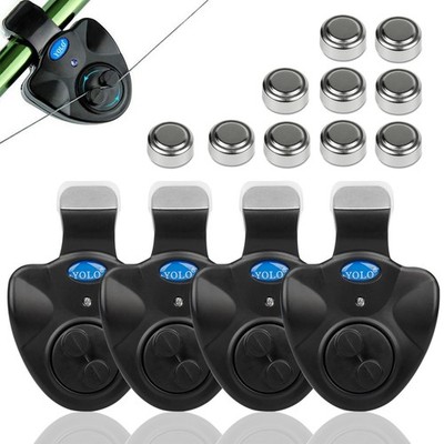 4 Pack Fishing Bite Alarm with Bonus 10 Pack Batteries, Sensitive Electronic Ind