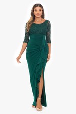 Betsy  Adam Pine Green Irina 3/4 Lace Sleeve Sequin Jersey Gown Size 12 199