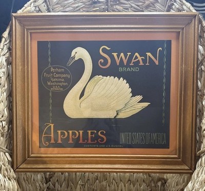 VTG Swan Apples Ande Rooney s Porcelain Enameled Advertising Sign 9.5x7.5 in 
