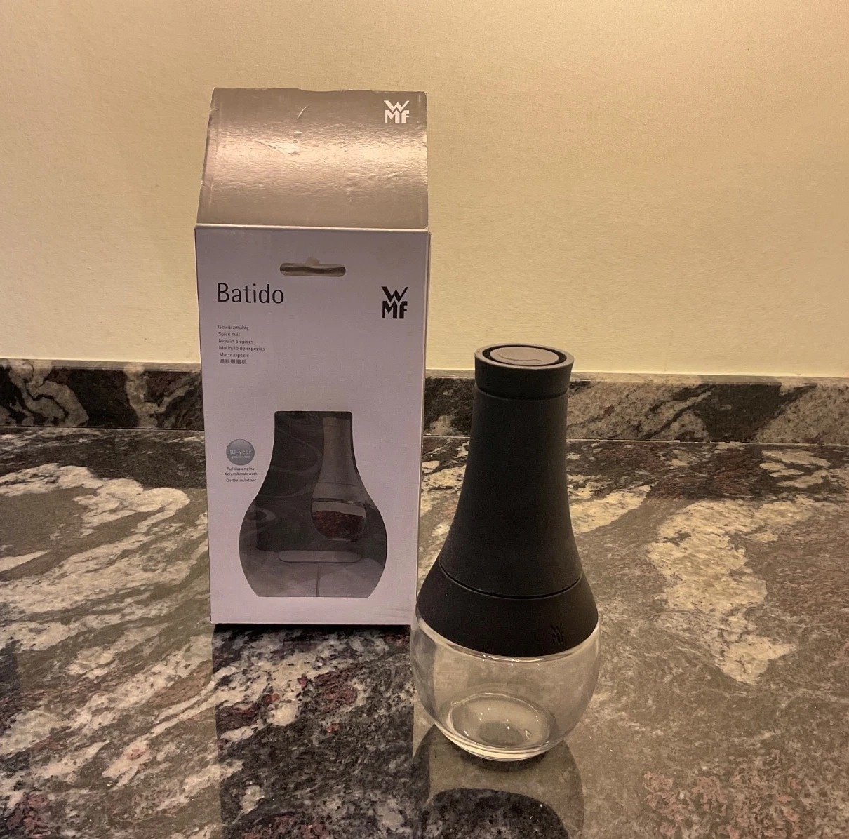 WMF Batido black glass / plastic spice mill new in box, priced on Amazon at £58