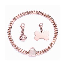 Rose Gold Chain Dog Collar 10MM/14MM Cuban Link Dog Collar Chew Pro... Fast Ship