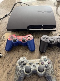 Sony PlayStation 3 Slim Black Console Bundle 3 Controllers 2 OEM DualShock