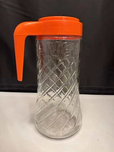 Vintage 70s TANG Anchor Hocking Glass Swirl Orange Juice Bottle Pitcher 1 Quart