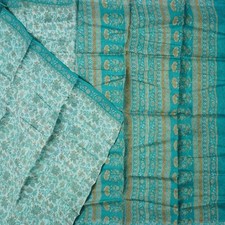 Vintage Teal Sarees 100 Pure Silk Floral Printed Indian Sari 5YD Craft Fabric