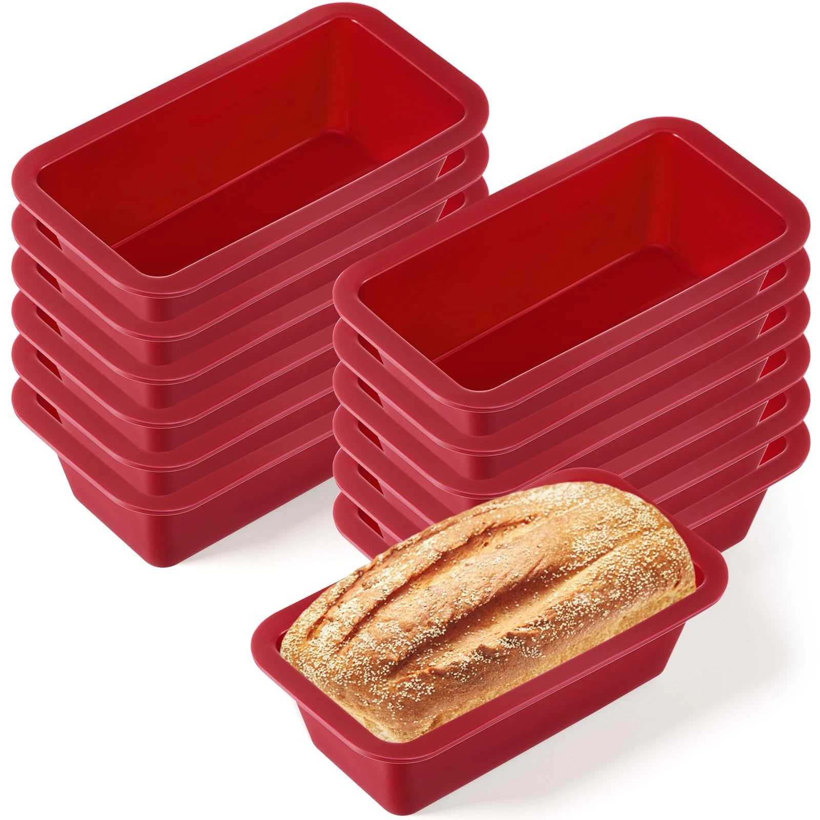 12 Pcs Silicone Mini Loaf Pan Bread Rectangle Silicone Baking Molds Non Stick...