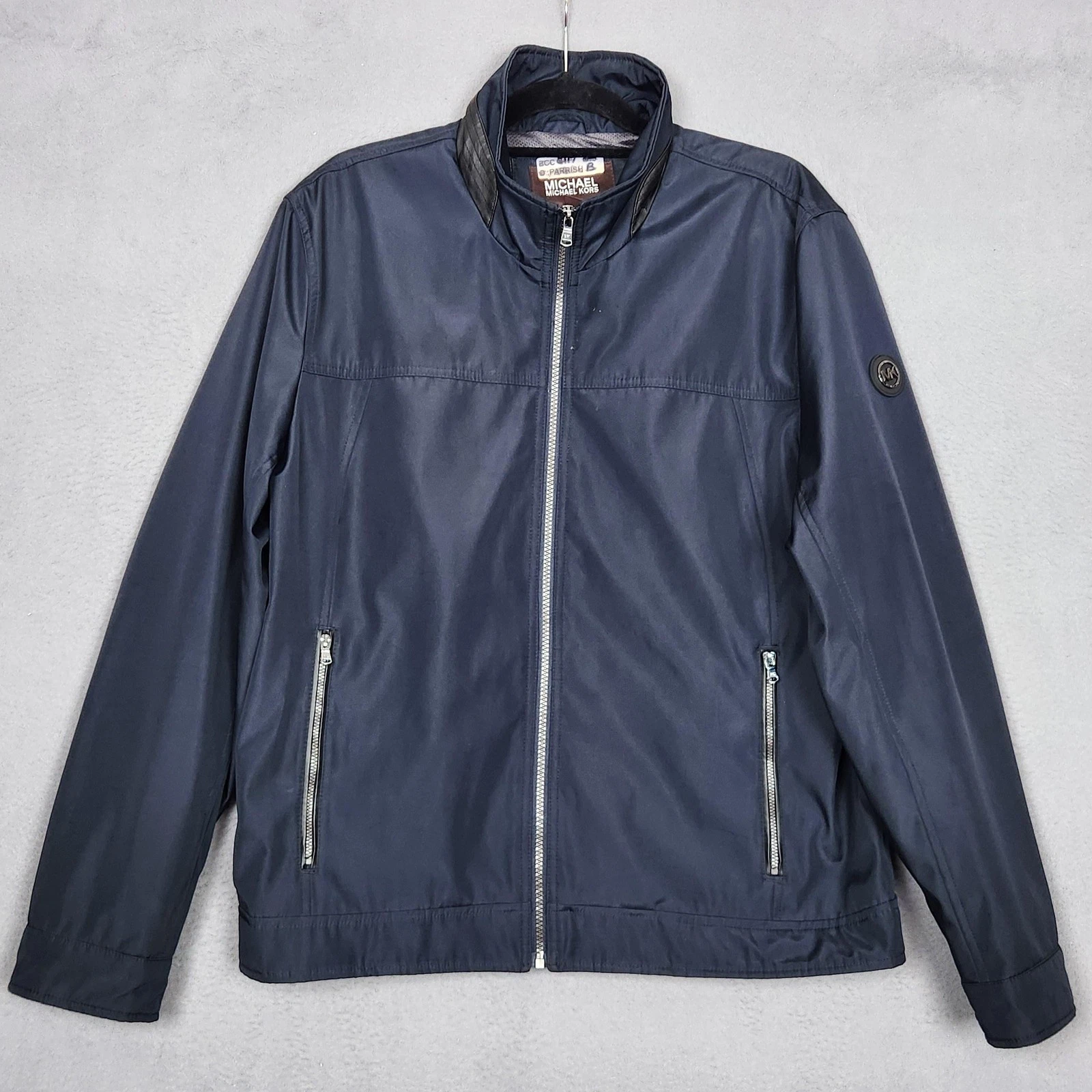 Michael Michael Kors Jacket Mens Large Blue Windbreaker Full Zip Lined MK Logo