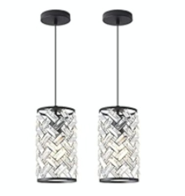 Black Crystal Pendant Lights Kitchen Island Modern Mini Chandelier 2 Pack