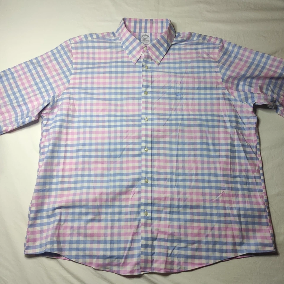 Brooks Brothers 1818 Regent Shirt XXL Pink Blue Check Button Up Long Sleeve - Image 3 of 4