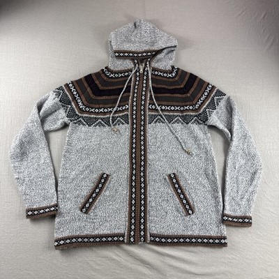 The Alpaca Connection Hoodie Mens L Zip Up Drawstring Sweatshirt Gray Tribal