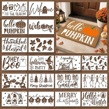 18 Pcs Fall Halloween Christmas Door Mat Stencils Pumpkin Ghost Skeleton Elk Xma
