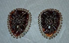 2 Vintage Ornate Root Beer/Amber Bakelite Carved Flower Dress Clips Jewelry