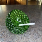 VtG FENTON Glass Green Hobnail Orb Ashtray Round Atomic Retro nubby mid century