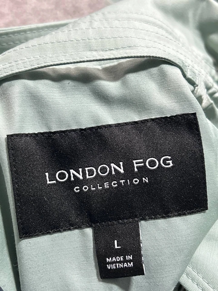 London Fog Trench Coat Womens Large Green Cotton Double Breasted Belted Hooded - Image 4 of 4