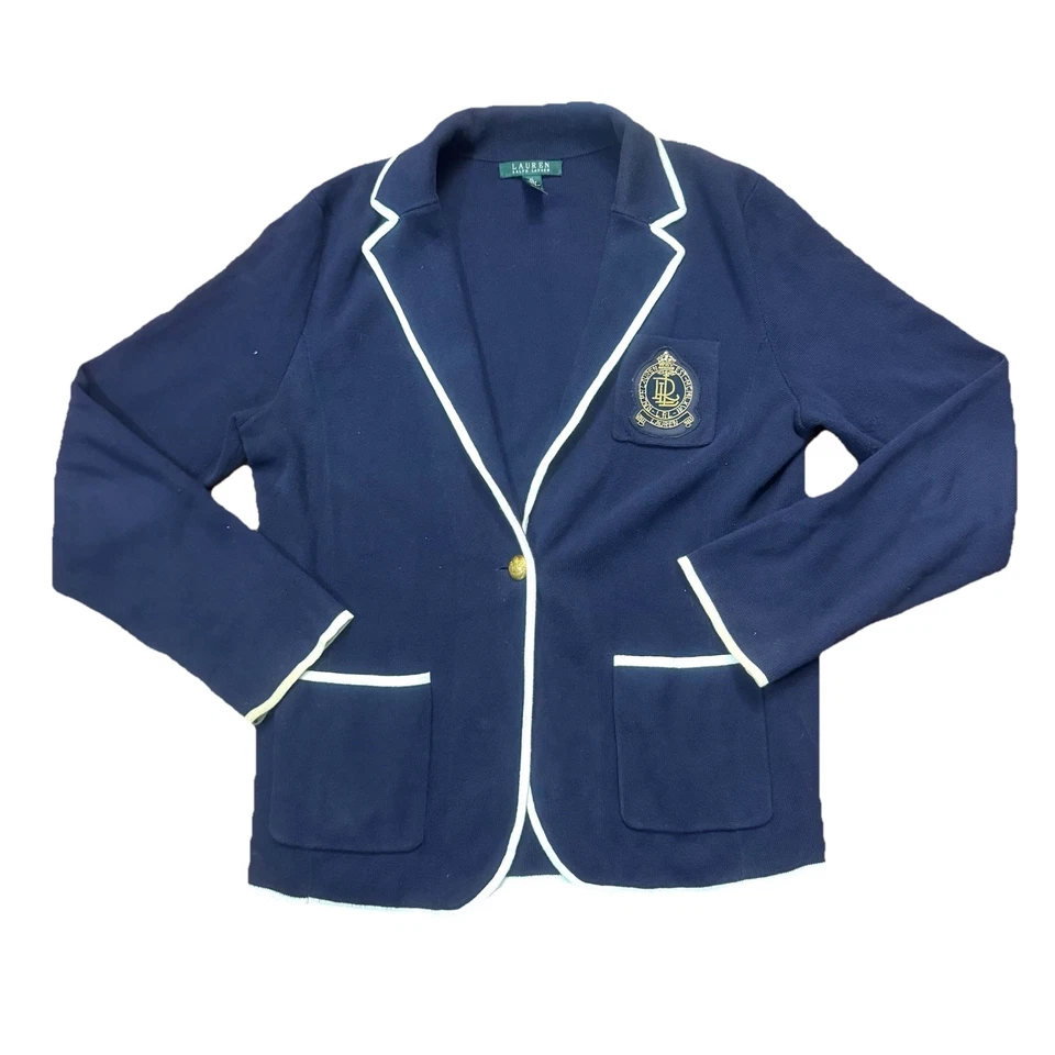 Blazer Lauren Ralph Lauren Bordado Cresta Talla:XL Algodón Cárdigan Azul Marino Foto 2 de 4