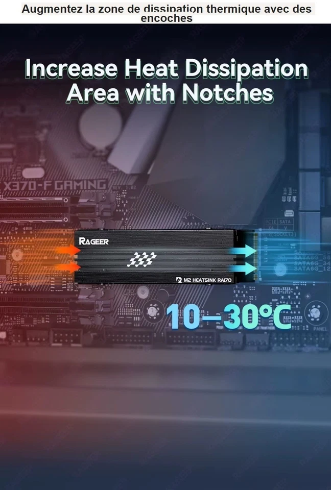 RAGEER❣️Dissipateur Thermique pour SSD NVMe/NGFF M.2 2280 avec pads thermiques - Photo 4/4