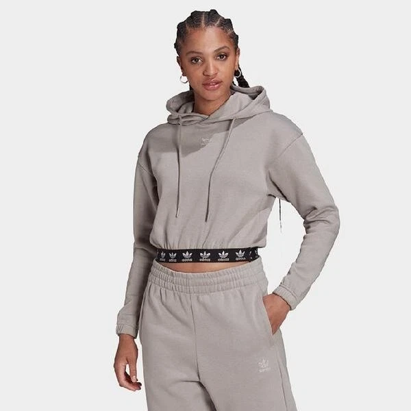 adidas originals trefoil tape crop hoodie